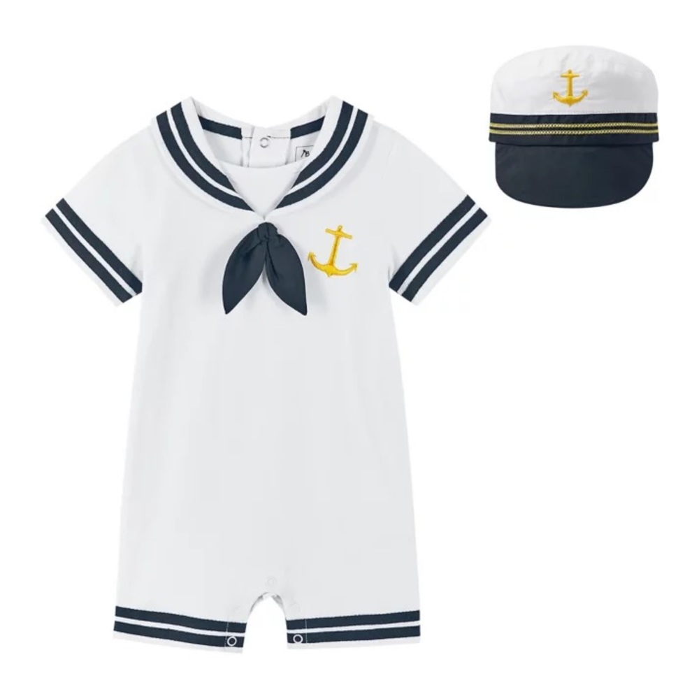 Sailor Romper with Hat in White